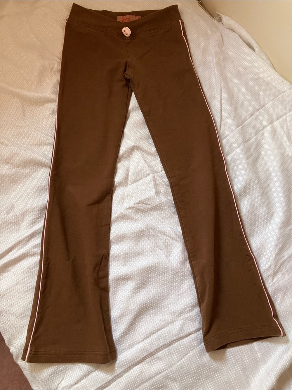 Y2K Brown Low Rise Yoga Pants with Pink Trim
